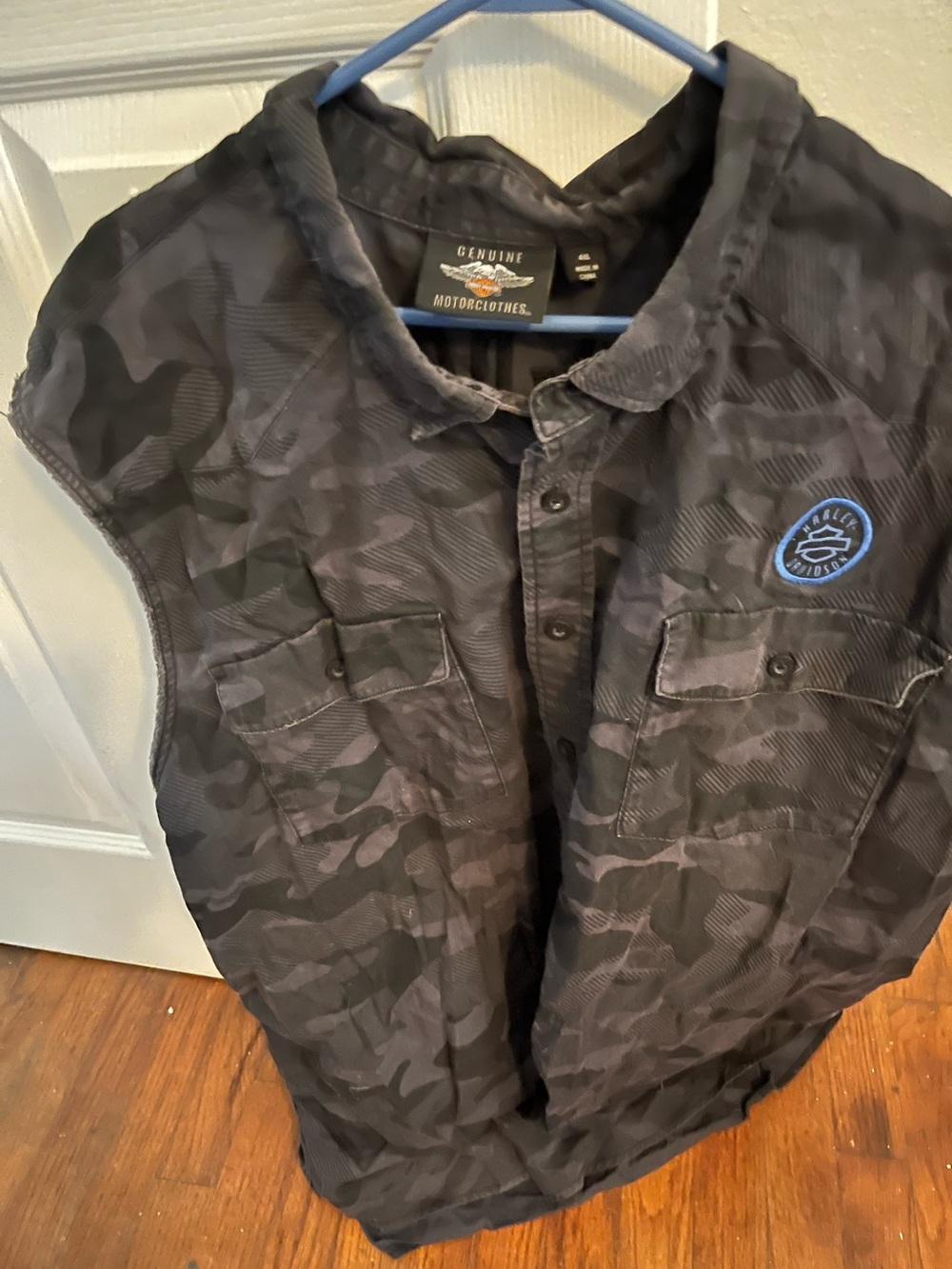 Genuine Motorclothes Black Camo Button-Up Vest